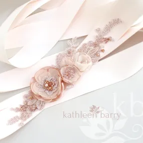 Amelia Wedding dress sash / belt - Blush pink / ivory cream / white - Color customization available