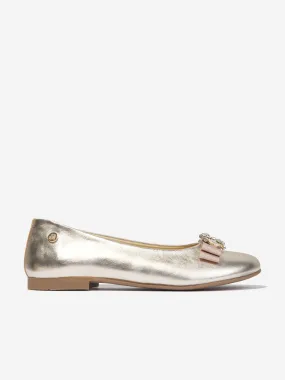 Andanines Girls Embellished Bow Ballerina Pumps in Gold