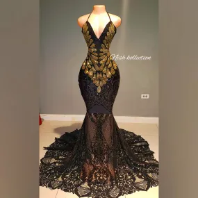 Armani Black with Gold rhinestone Sequin Mermaid Dress