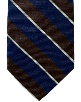 Barba Sevenfold Tie Dark Navy Brown Stripes Design - Sartorial Neckwear