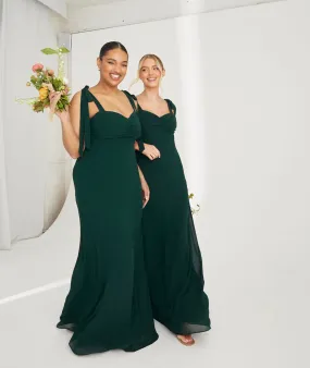 Bow Tie Shoulder Chiffon Bridesmaid Dress - Emerald