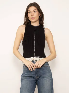 Dove Sleeveless Mockneck w/ Fringe