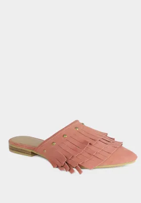 MARISSA Pink Marissa Suede Fringe Mules