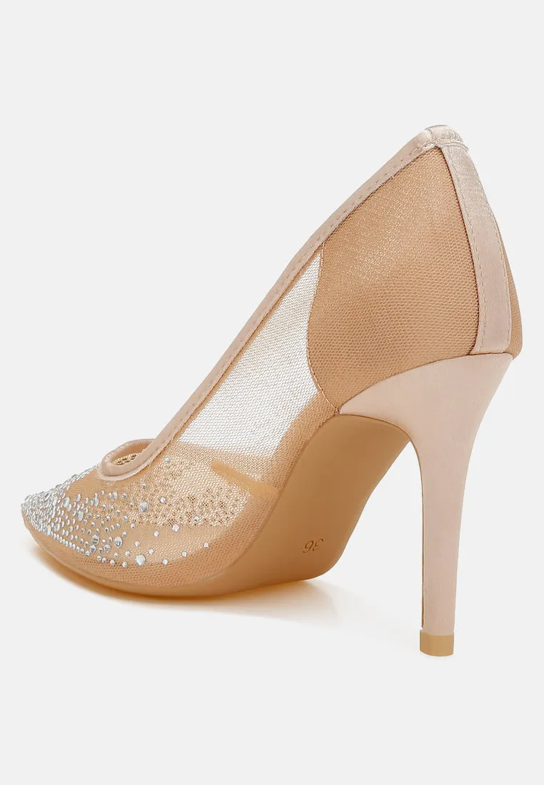 Mesh Rhinestone Stiletto Pumps by RUW