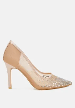 Mesh Rhinestone Stiletto Pumps by RUW