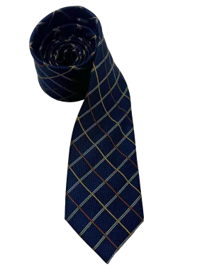 Navy Multi Checked Print Silk Tie