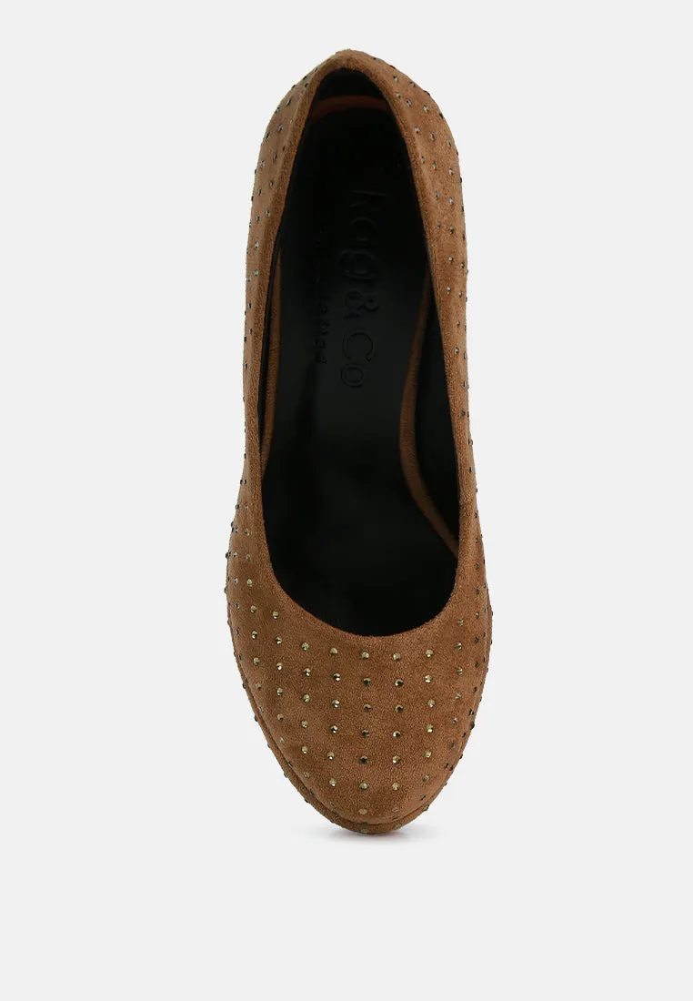 POPPINS Tan Glinting Platform High Pumps