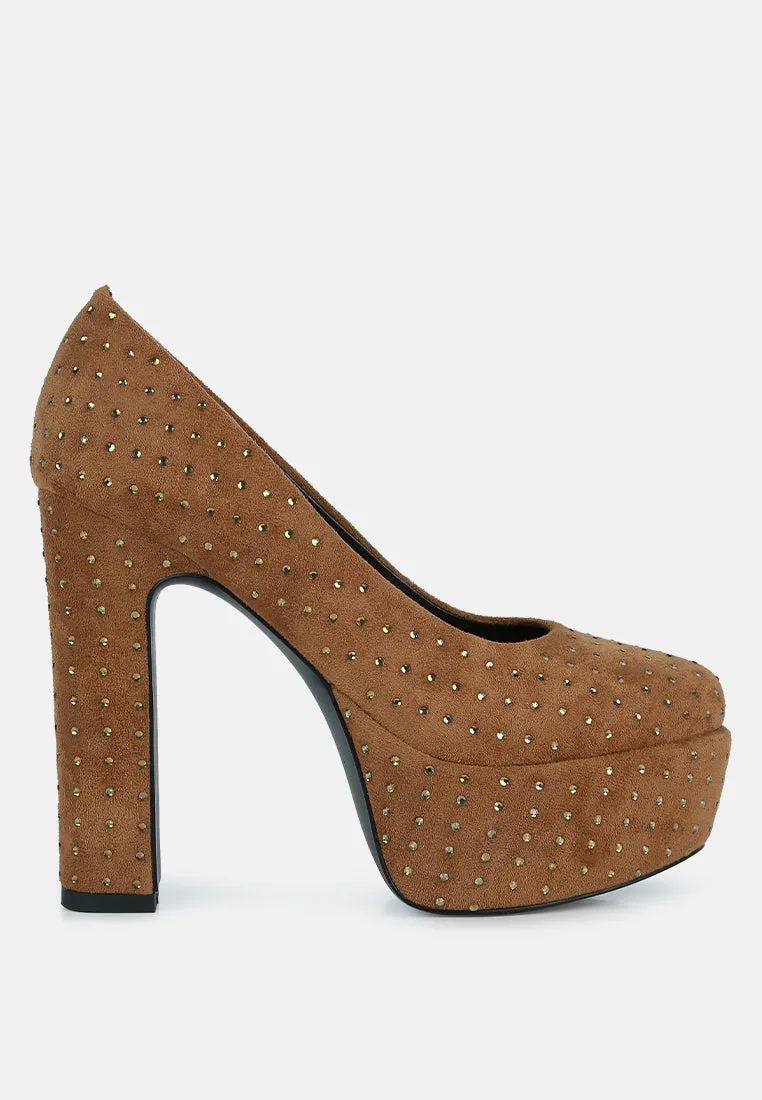 POPPINS Tan Glinting Platform High Pumps