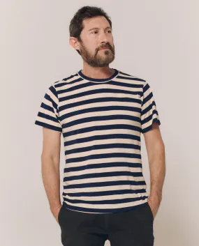 The Men's Slim Tee. -- Navy and Cream Scholar Stripe