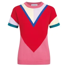 Women's Pink Knitted T-shirt With Geometric